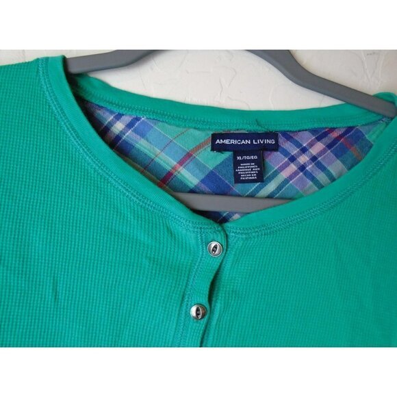 American Living Green XL Waffle Button Henley Shirt Women - Picture 2 of 10
